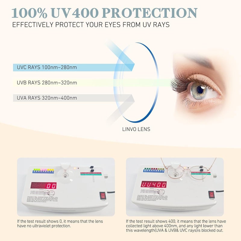 LINVO Classic Fake Glasses Women, Cat Eye Metal Clear Lens Eyeglasses with 100% UV400 Protection - Image 3